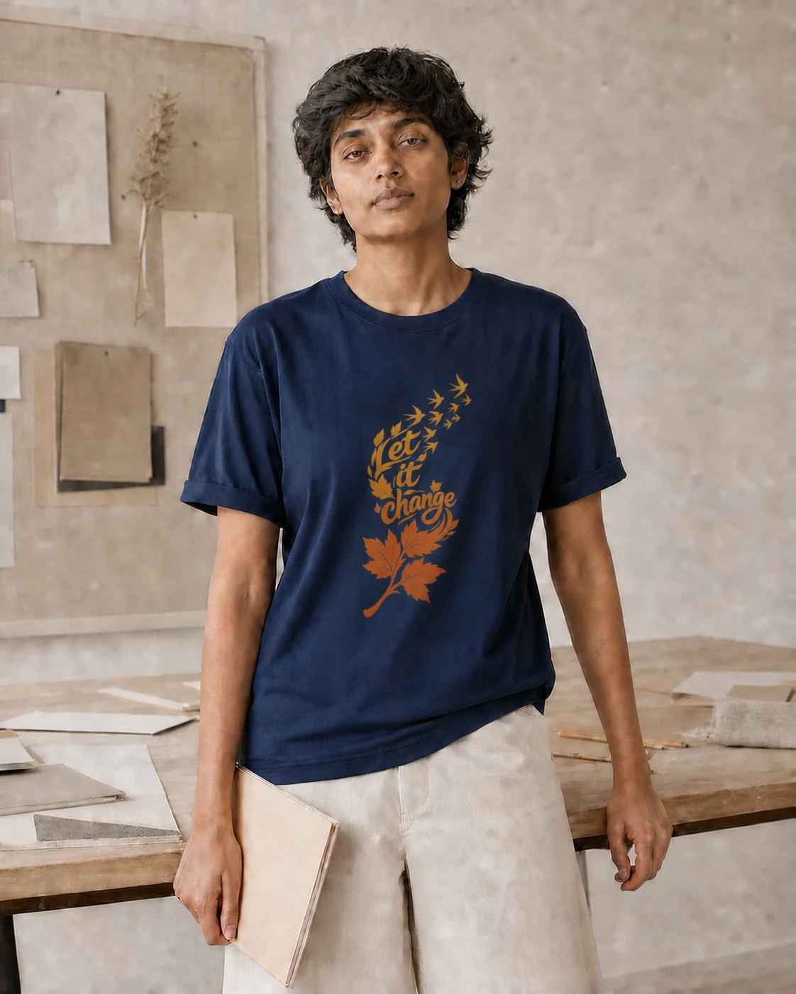 Digital studio portrait featuring the Let it change design